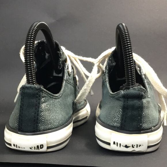 Converse All Stars Metallic Silver/Gray Herringbone Low Top Sneakers Junior Sz 4 - Picture 4 of 15